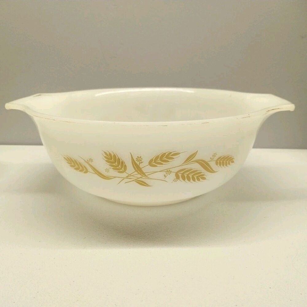 Vintage Sears Harvest Wheat 4 Qt Cinderella Mixing Bowl White Milk Glass Gold